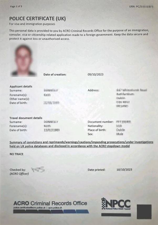 ACRO Police Certificate